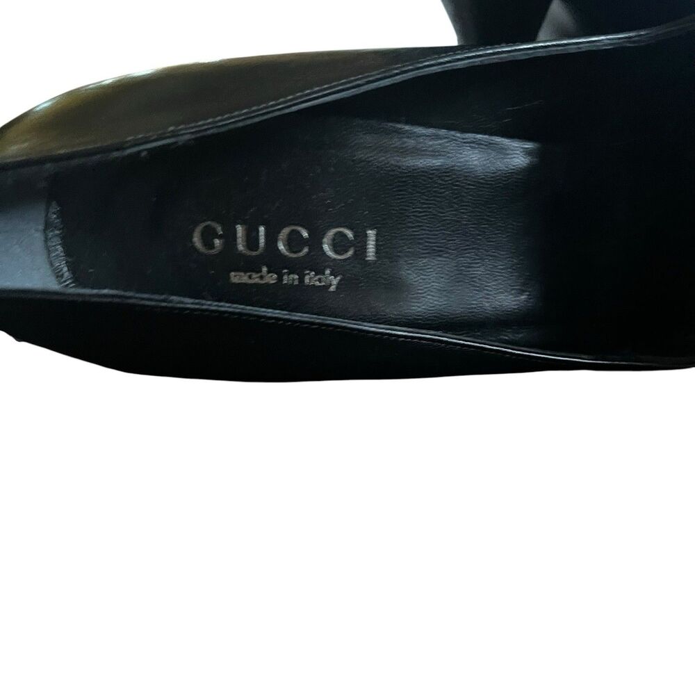 GUCCI SHOES HIGH HEEL BLACK LEATHER ROUNDED TOELINE PUMP SIZE 40 US 10 LUXURY - Picture 10 of 13